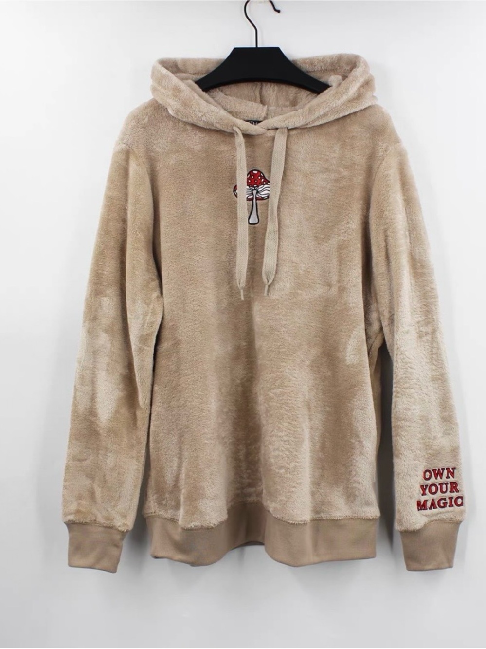 Own Your Magic Embroidered Beige Plush Hoodie Sweatshirt